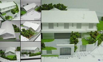 "S=１：１００　敷地に高低差のある山の手の住宅模型（近隣説明模型）" の表示